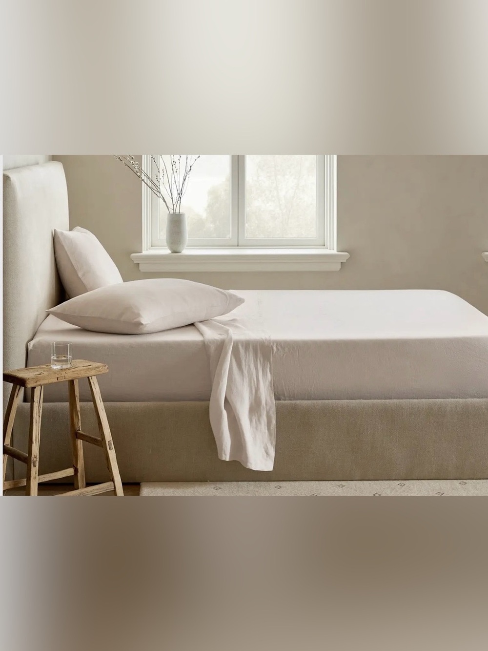 Quince European Linen 4 Piece Sheet Set, King (Sand)